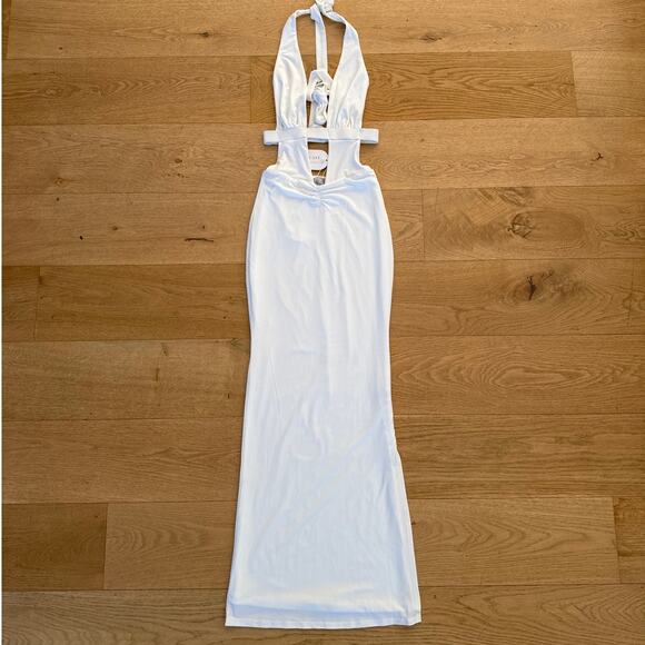 Outcast Clothing - Halter Tie Cut Out Open Back Maxi Dress in White - Picture 1 of 6